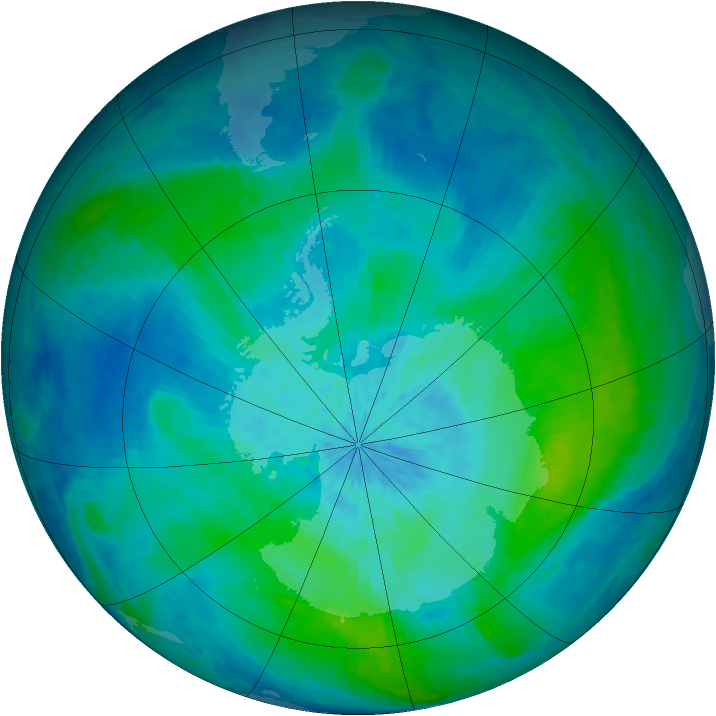 Antarctic ozone map for 03 March 2004